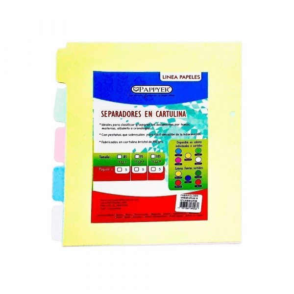 Separadores pasteles cartulina 105 folder pappyer
