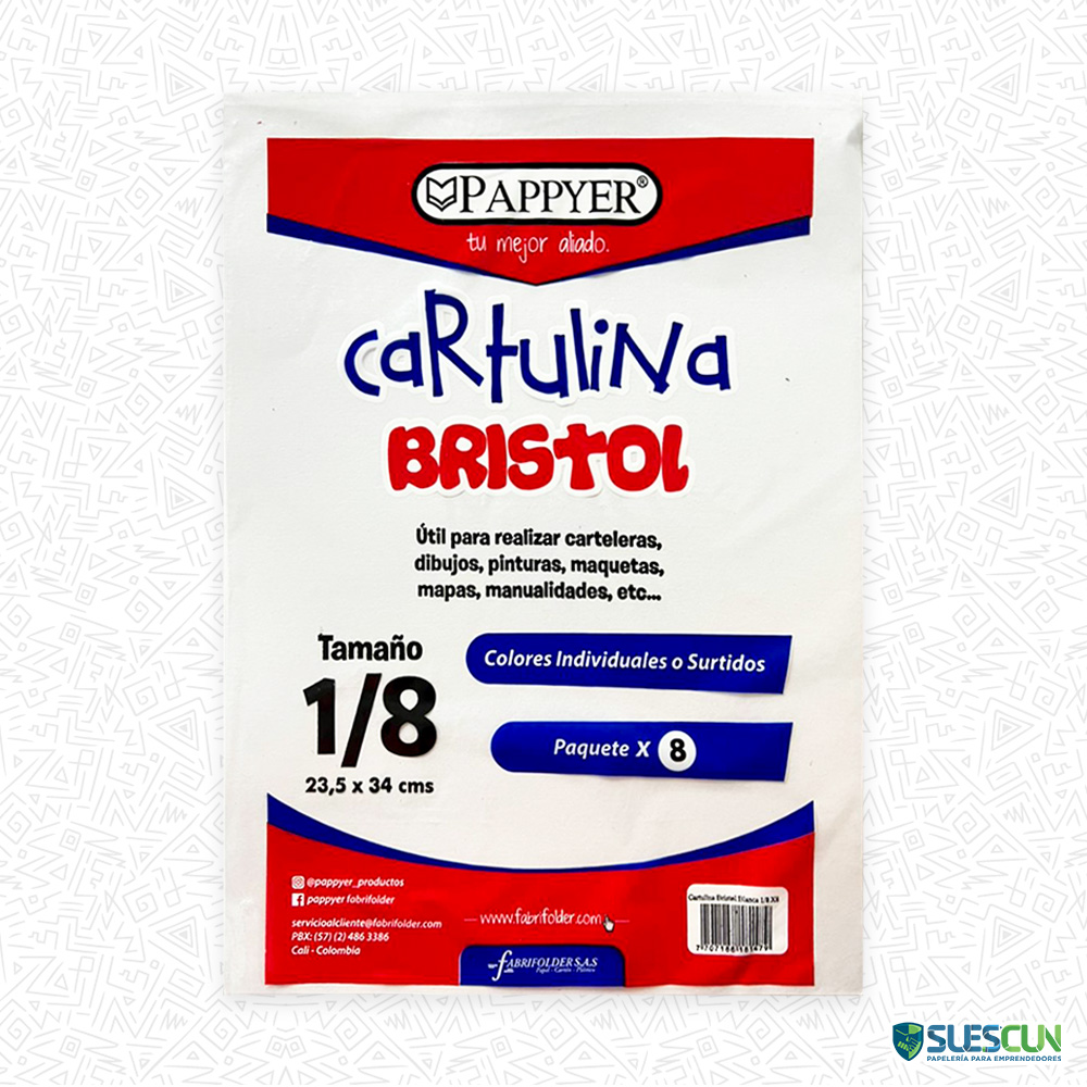 Cartulina Bristol Blanca 1/8