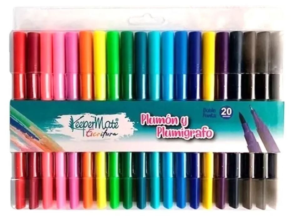 Plumon punta pincel y plumigrafo x20 colores doble punta keeper mate - Imagen 4