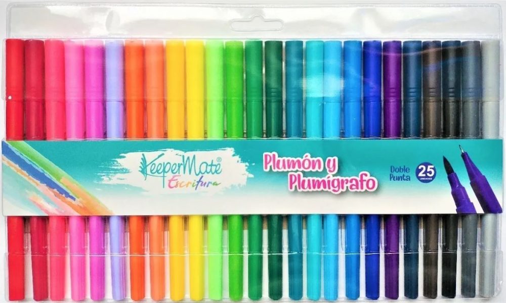Plumon punta pincel y plumigrafo x25 colores doble punta keeper mate - Imagen 4