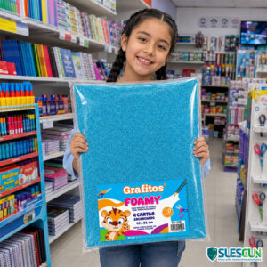 Foamy Cuatro Cartas Escarchado Celeste