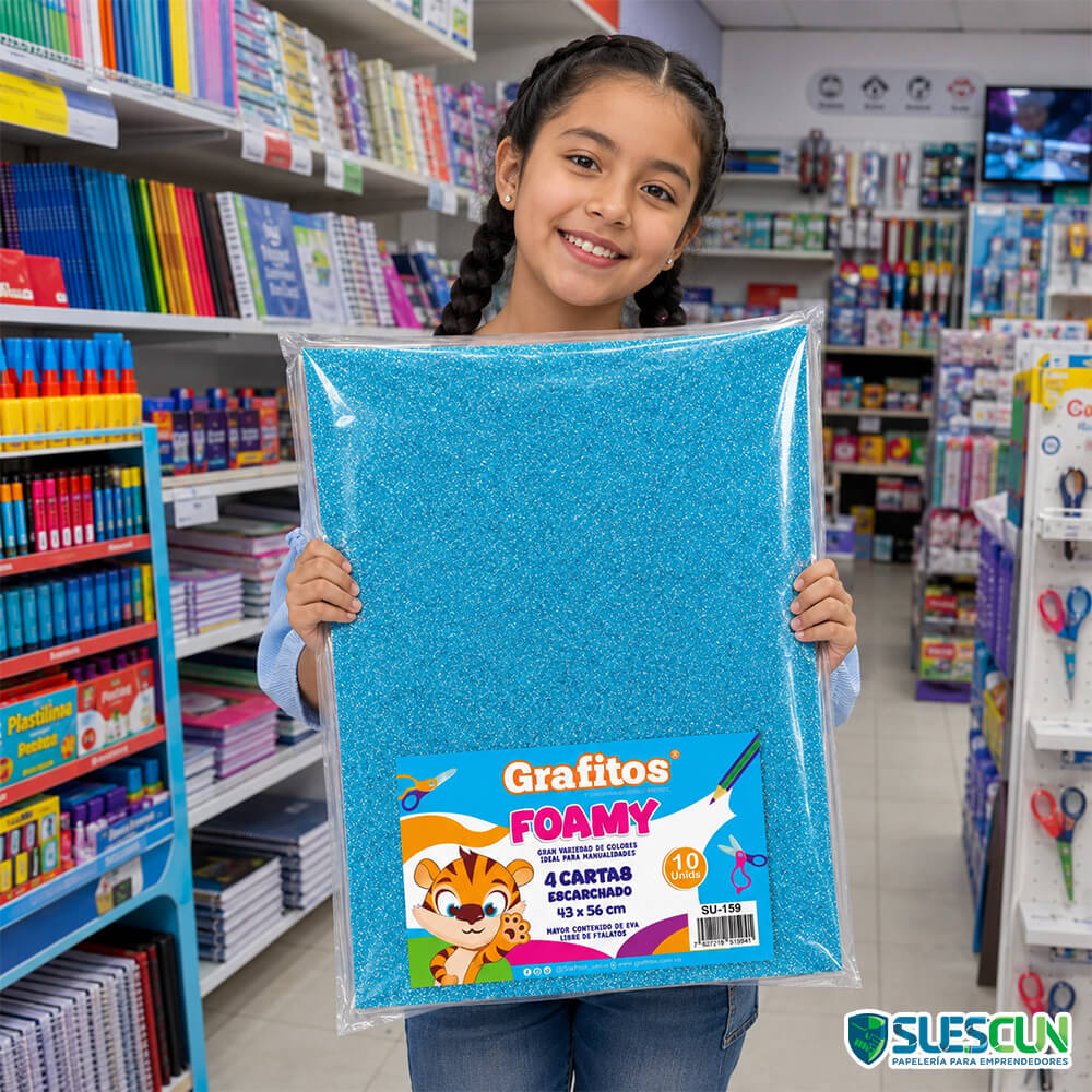Foamy Cuatro Cartas Escarchado Celeste
