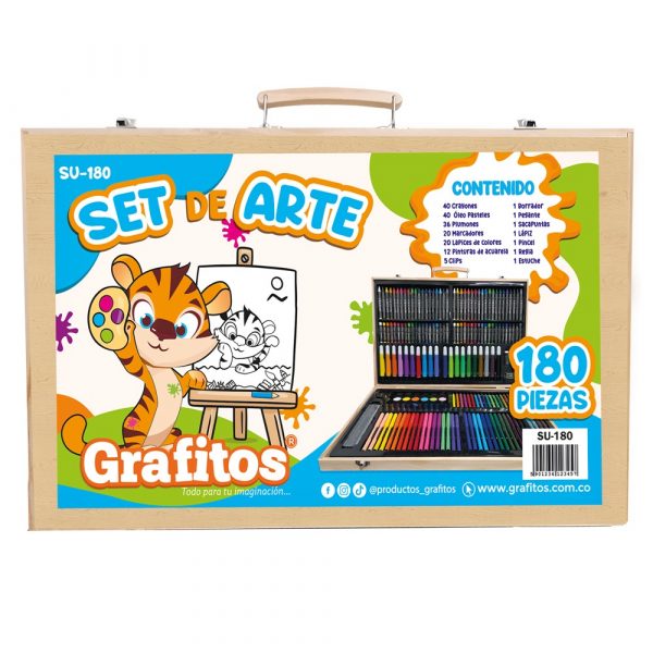 Set artistico para niños 180 piezas maleta madera se180