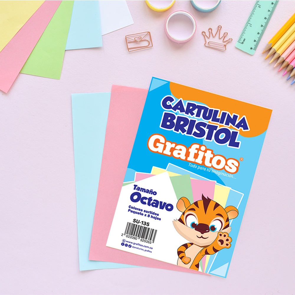 Cartulina Bristol 1/8 Colores Surtidos - Imagen 2