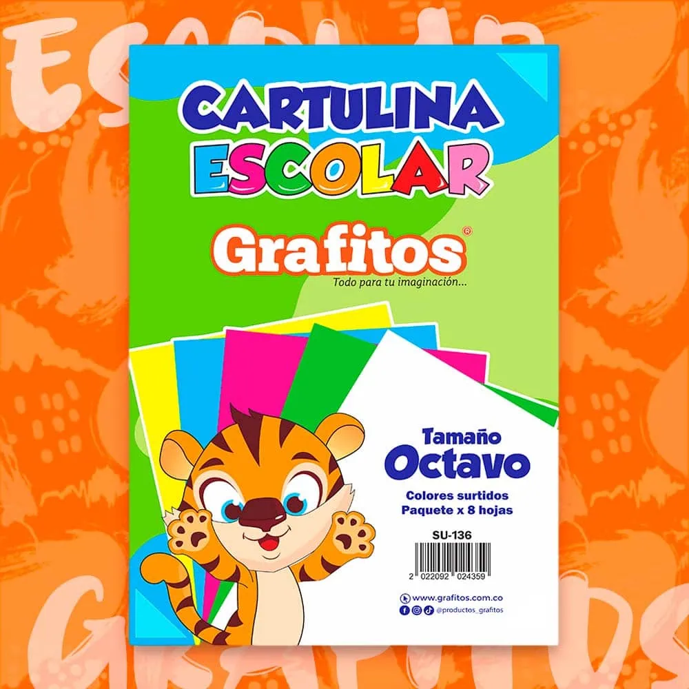 Cartulina Escolar 1/8 Grafitos Colores Surtidos