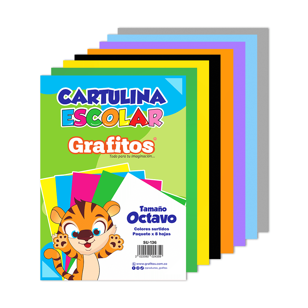 Cartulina Escolar 1/8 Grafitos Colores Surtidos - Imagen 2