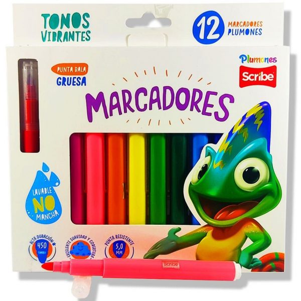 Marcadores plumones Scribe punta bala gruesa x12 Und - Imagen 2