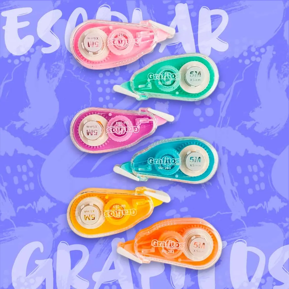 set correctores de cinta colores pasteles grafitos