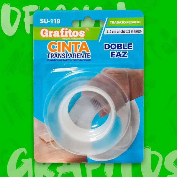 Cinta Doble Faz Transparente 2.4cm Grafitos