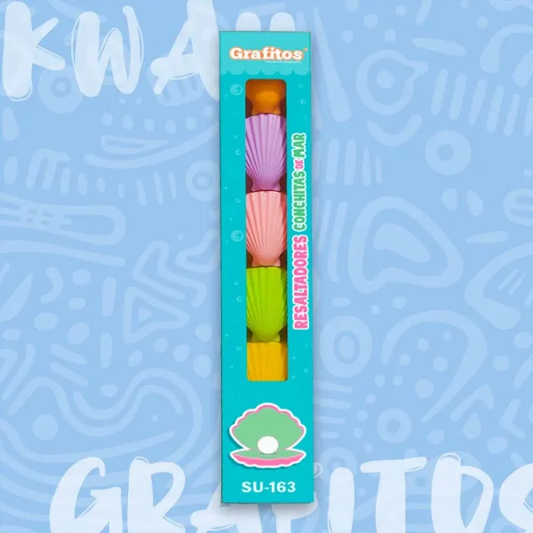Set Resaltadores Pasteles Kawaii Conchitas Grafitos