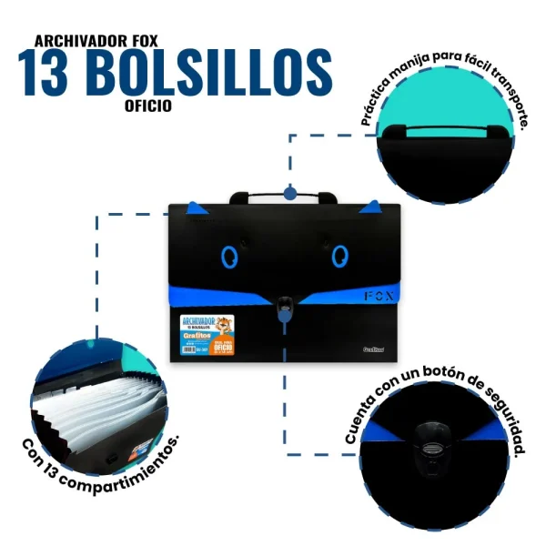 Archivador Fox de 13 Bolsillos Oficio - Imagen 2