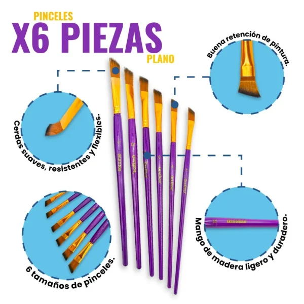Pinceles Planos x6 Piezas - Imagen 2