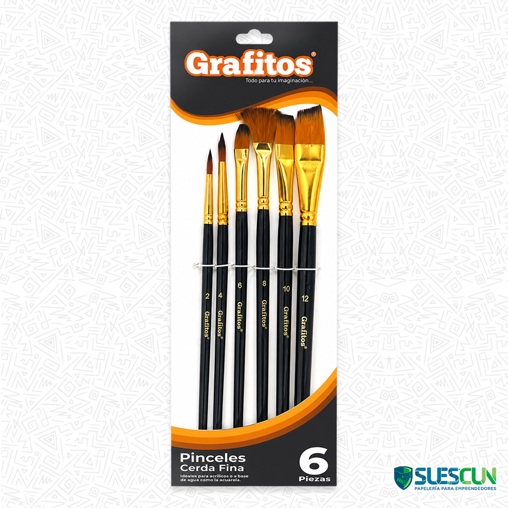 Pinceles Grafitos Cerda Fina x6 Surtido