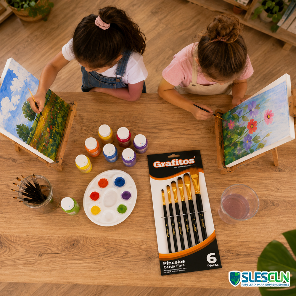 Set de Pinceles Lengua de Gato Cerda Fina Grafitos x6