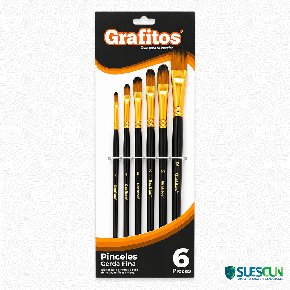 Set de Pinceles Lengua de Gato Cerda Fina Grafitos x6