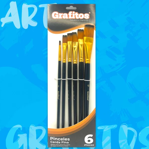 Pinceles Grafitos Cerda Fina x6 planos