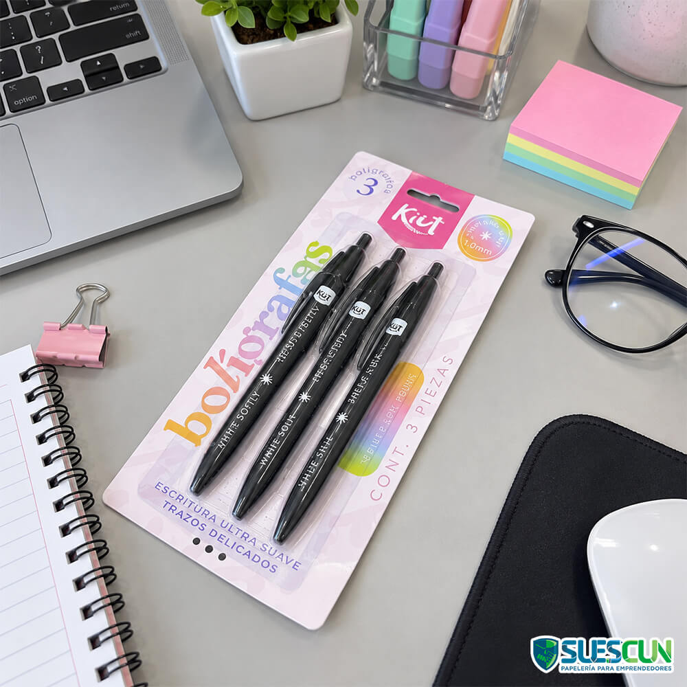 Set Bolígrafos Negros 0.7mm Kiut x3 Und - Imagen 2