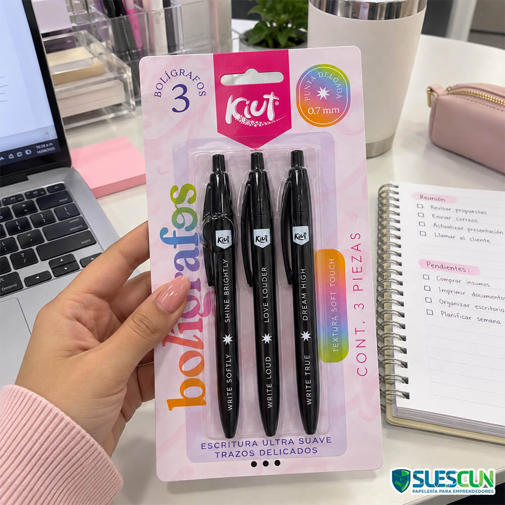 Set Bolígrafos Negros 0.7mm Kiut x3 Und