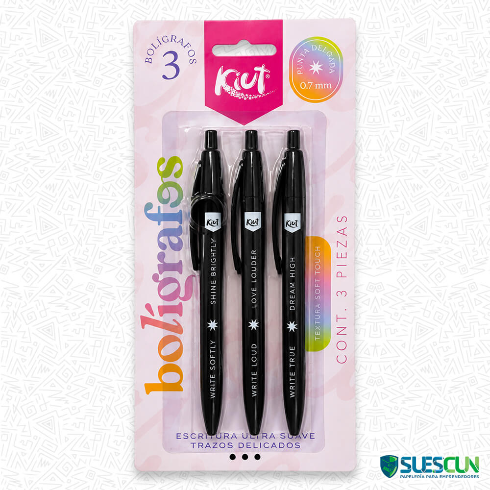 Set Bolígrafos Negros 0.7mm Kiut x3 Und